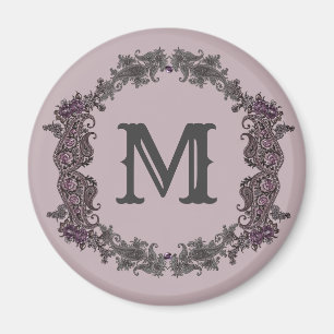 Elegant Paarse en zilveren ingelijst monogram Magneet
