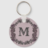 Elegant Paarse en zilveren ingelijst monogram Sleutelhanger (Voorkant)
