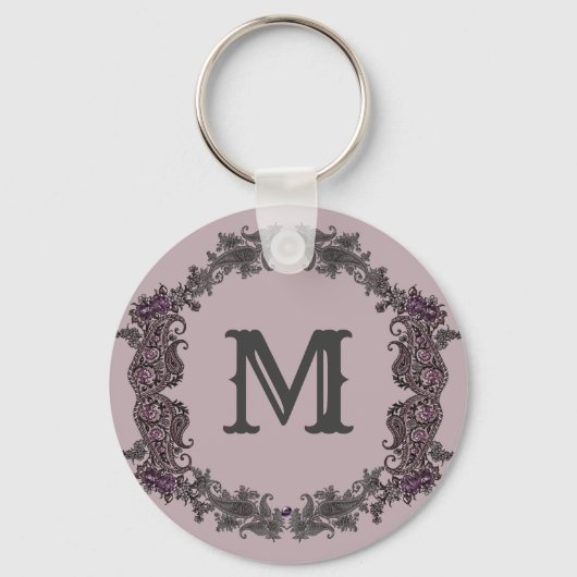 Elegant Paarse en zilveren ingelijst monogram Sleutelhanger (Achterkant)