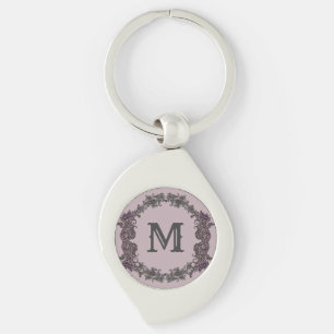 Elegant Paarse en zilveren ingelijst monogram Sleutelhanger
