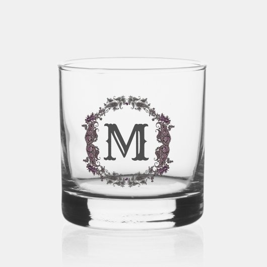 Elegant Paarse en zilveren ingelijst monogram Whisky Glas (Voorkant)