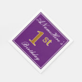 Elegant Paarse, Faux Gold 1e Verjaardag + Naam Servetten (Hoek)