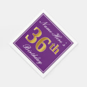 Elegant Paarse, Faux Gold 36e Verjaardag + Naam Servet (Hoek)