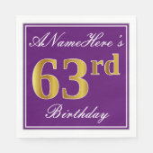 Elegant Paarse, Faux Gold 63ste Verjaardag + Naam Servet (Voorkant)
