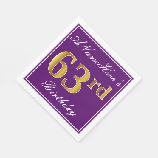 Elegant Paarse, Faux Gold 63ste Verjaardag + Naam Servet (Hoek)