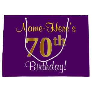 Elegant, Paarse, Faux Gold 70th Birthday + Naam Large Cadeauzakje