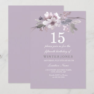 Elegant Paarse Floral 15e verjaardag van de uitnod Kaart