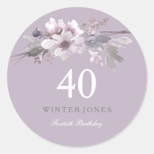 Elegant Paarse Floral 40e verjaardag Ronde Sticker