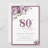 Elegant Paarse Floral 80e verjaardag Kaart (Voorkant)