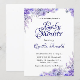 Elegant Paarse Floral Baby shower Invite Kaart