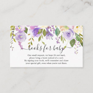 Elegant Paarse Floral Girl Boeken voor Baby shower Informatiekaartje