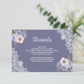 Elegant Paarse Floral Lace Wedding Details Informatiekaartje (Staand voorkant)
