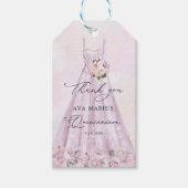 Elegant Paarse Floral Quinceañera Partij Cadeaulabel (Voorkant)