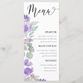 Elegant Paarse Floral Waterverf Wedding Menu (Voorkant)