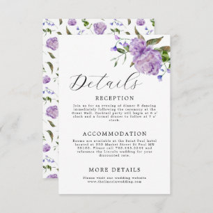 Elegant Paarse Floral Wedding Informatiekaartje