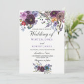 Elegant Paarse Floral Winter Wedding Invitation Kaart (Staand voorkant)