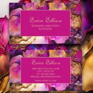 Elegant Paarse Fuchsia Gold Floral Wedding Planner Visitekaartje