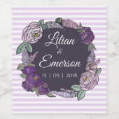 Elegant Paarse Gestreepte Bloemen Bruiloft Jubileu Wijn Etiket (Enkel label)
