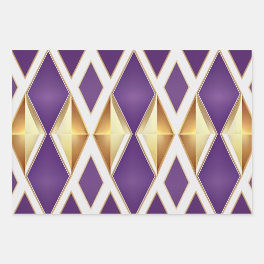 Elegant Paarse Goud en Wit Gemengd Patroon Inpakpapier Vel (Voorkant)