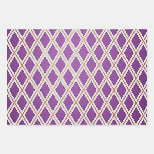 Elegant Paarse Goud en Wit Gemengd Patroon Inpakpapier Vel (Voorkant 3)
