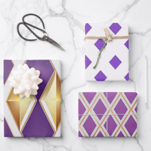 Elegant Paarse Goud en Wit Gemengd Patroon Inpakpapier Vel