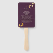 Elegant Paarse Gouden Bladeren Trouwprogramma Handwaaier (Achterkant)