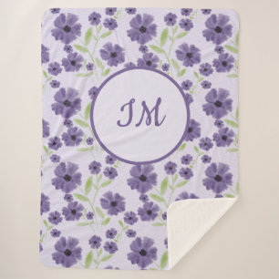 Elegant Paarse groene bloemenmonogrampatroon Sherpa Deken