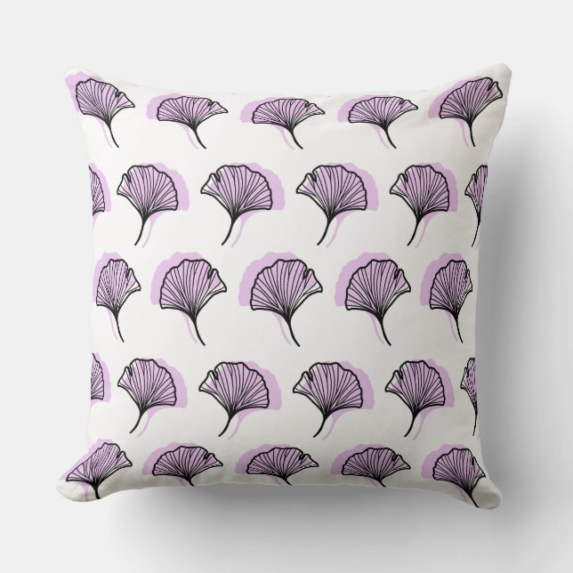 Elegant Paarse handgetekende Ginkgo Leaf Pattern Kussen (Voorkant)