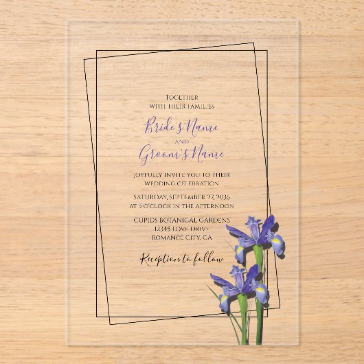 Elegant Paarse Iris Wedding Invitations Acryl Uitnodigingen (Voorkant)