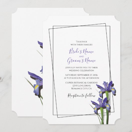Elegant Paarse Iris Wedding Invitations Kaart (Voorkant / Achterkant)