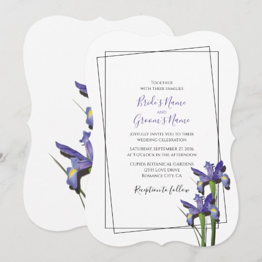 Elegant Paarse Iris Wedding Invitations Kaart (Voorkant / Achterkant)