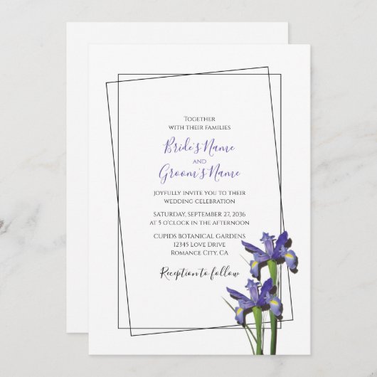 Elegant Paarse Iris Wedding Invitations Kaart (Voorkant / Achterkant)