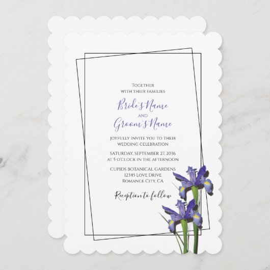 Elegant Paarse Iris Wedding Invitations Kaart (Voorkant / Achterkant)