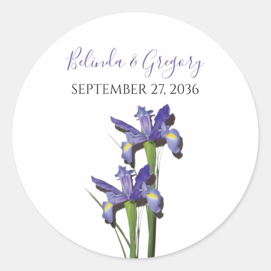 Elegant Paarse Iris Wedding Ronde Sticker (Voorkant)