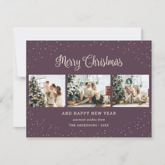 Elegant Paarse Kaarten voor Kerstmis met collage (Voorkant)