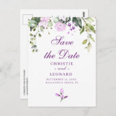 Elegant Paarse Lavander Modern sparen de Datum Briefkaart (Voorkant / Achterkant)