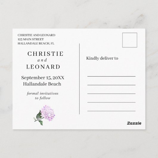 Elegant Paarse Lavander Modern sparen de Datum Briefkaart (Achterkant)