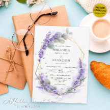Elegant Paarse Lavender Waterverf Floral Wedding
