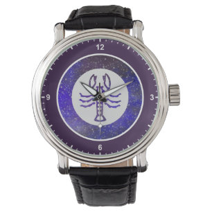 Elegant Paarse Lijst Custom Zodiac Sign Galaxy Horloge