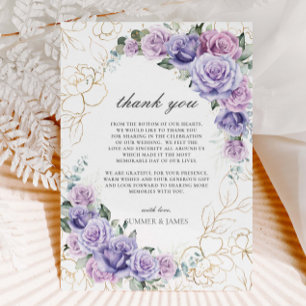 Elegant Paarse Lila lavender Rozen Weddenschap Bedankkaart