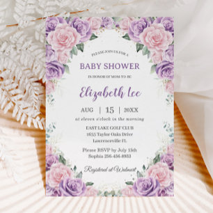 Elegant Paarse Lila Roze Bloemen Baby shower Kaart