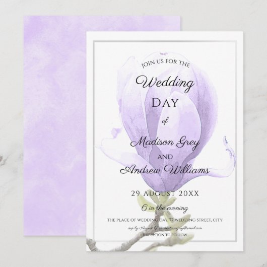 Elegant Paarse Magnolia Wedding Kaart (Voorkant / Achterkant)