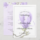 Elegant Paarse Magnolia Wedding Menu (Voorkant / Achterkant)