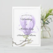 Elegant Paarse Magnolia Wedding Menu (Staand voorkant)