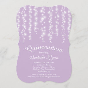 Elegant Paarse mousserende lichten Quinceañera Kaart