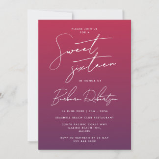 Elegant Paarse Ombre script Sweet Sixteen Kaart