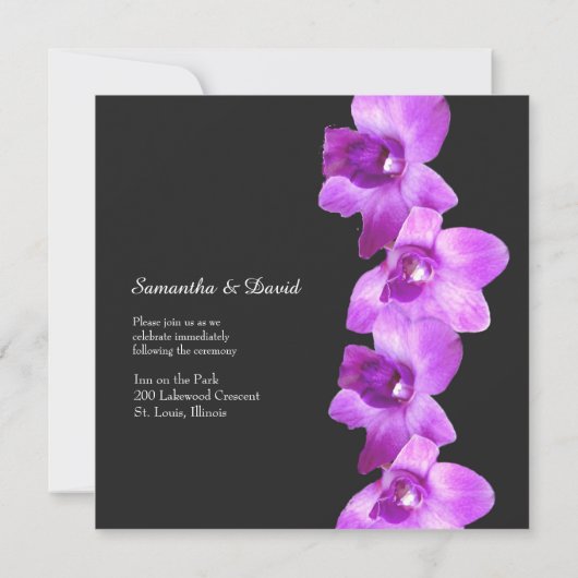 Elegant Paarse Orchids Weddenschap Kaart (Achterkant)