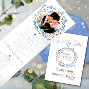 Elegant Paarse Peony Floral Wedding Drieluik Uitnodiging