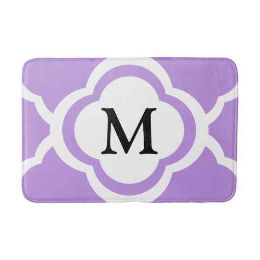 Elegant Paarse Quatrefoil Monogram Badmat (Voorkant)