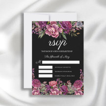 Elegant Paarse roze Floral Greenery Black Wedding